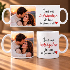 Cană personalizată cu fotografie și mesaj, albă