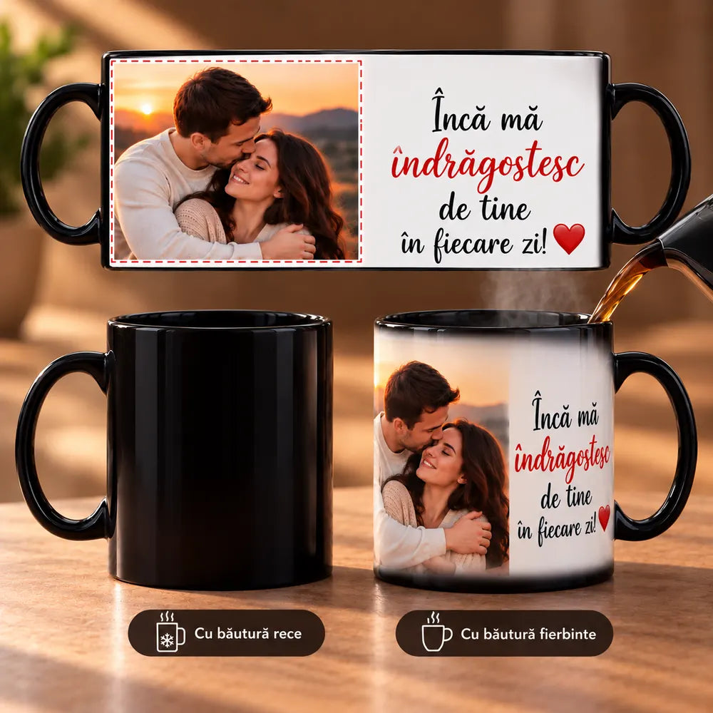 Cană termosensibilă personalizată cu fotografie și mesaj