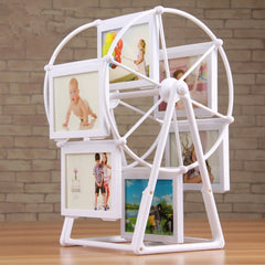 Carusel foto decorativ alb, cu 12 rame pentru fotografii de familie, fiecare de 13 × 9 cm