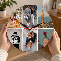 Ceas foto personalizat cu 6 fotografii, colaj rotund