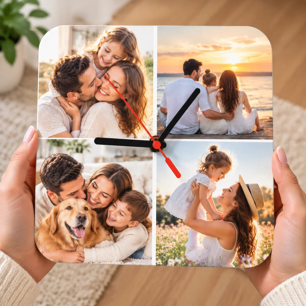Ceas personalizat cu 4 fotografii de familie
