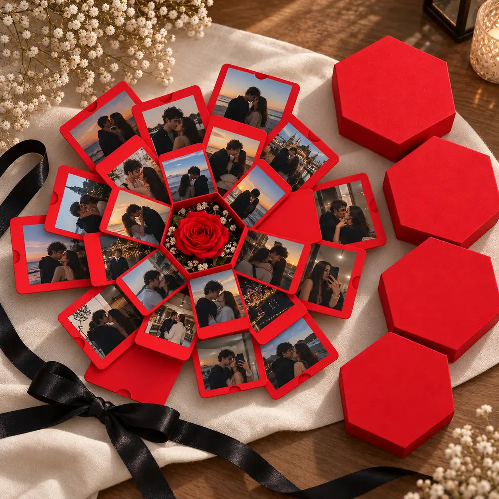 Cadou personalizat pentru iubit sau iubită, cutie foto cu 25 de fotografii
