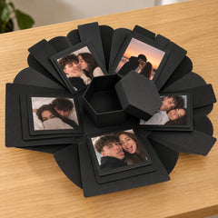 Cutie foto explozivă neagră în formă de inimă, personalizată