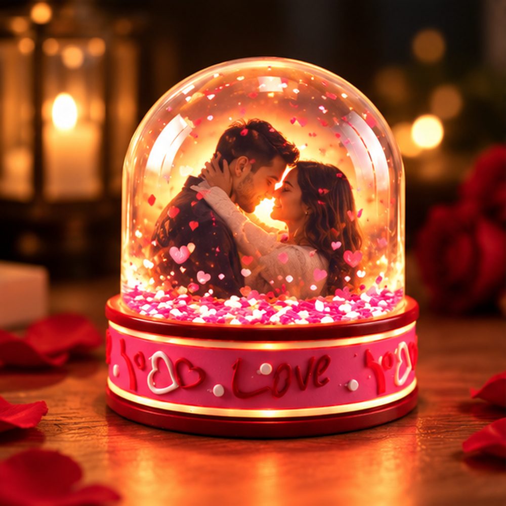 Glob foto personalizat cu iluminare LED romantică