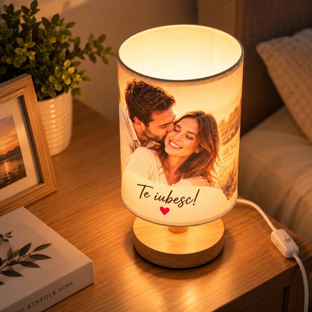 Lampă LED decorativă cu fotografie și mesaj personalizat, potrivită pentru un cadou romantic