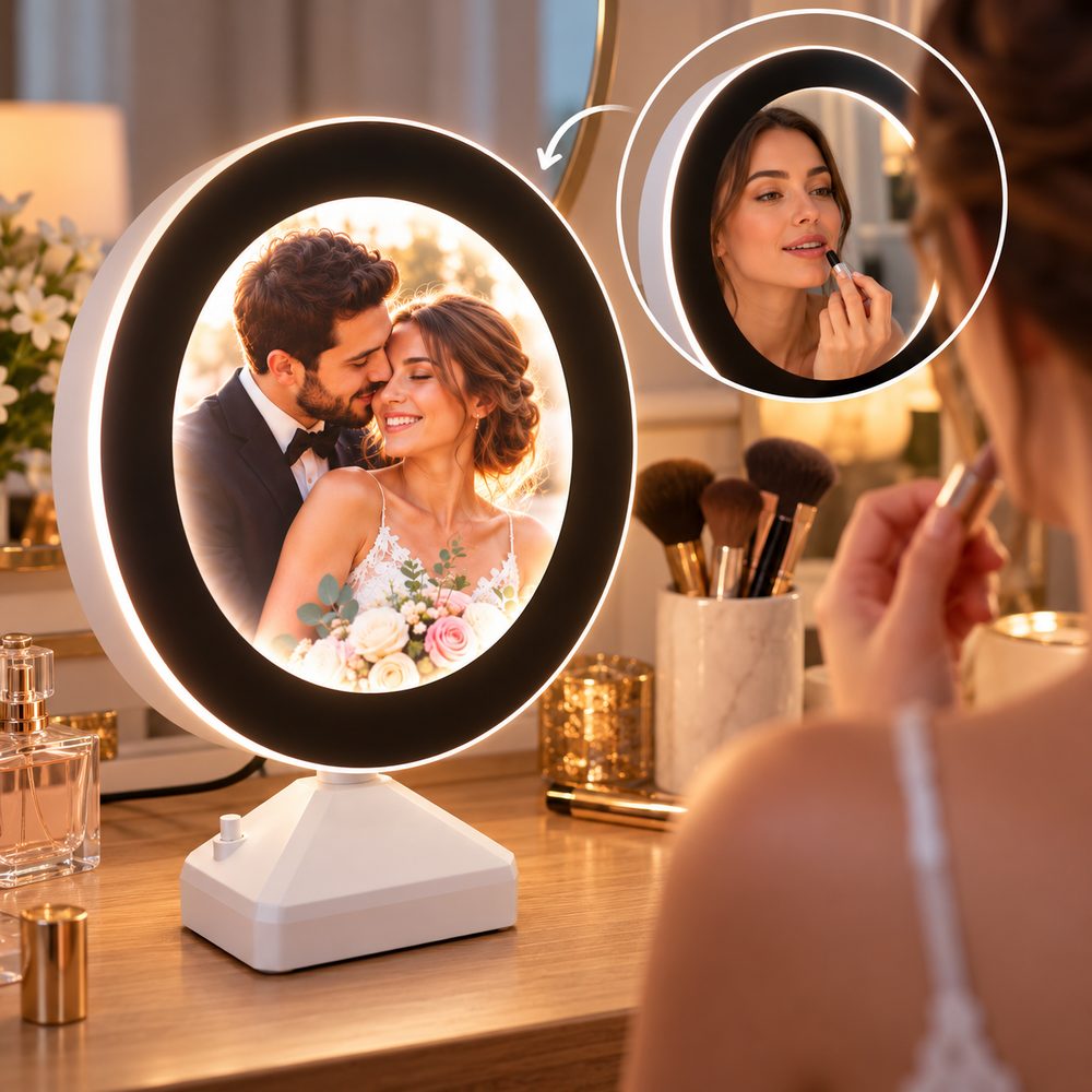Oglindă magică LED rotundă personalizată cu poză