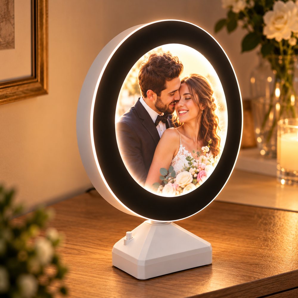 Oglindă magică LED rotundă cu o fotografie personalizată, cadou pentru iubită, soție sau mamă