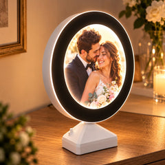 Oglindă magică LED rotundă cu o fotografie personalizată, cadou pentru iubită, soție sau mamă