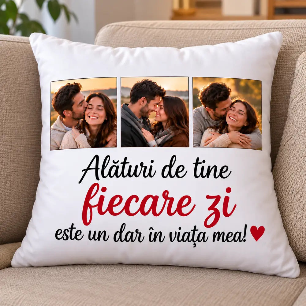 Pernă personalizată cu 3 fotografii și mesaj, cadou cu amintiri speciale