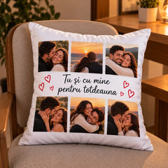 Cadou personalizat cu 6 poze pe pernă și dedicație pentru cei dragi