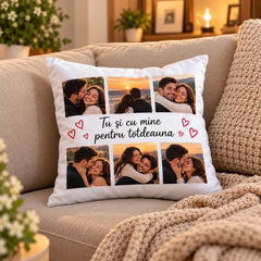Pernă personalizată cu șase fotografii și mesaj special