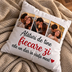 Pernă personalizată cu poze și text, cadou special pentru cei dragi