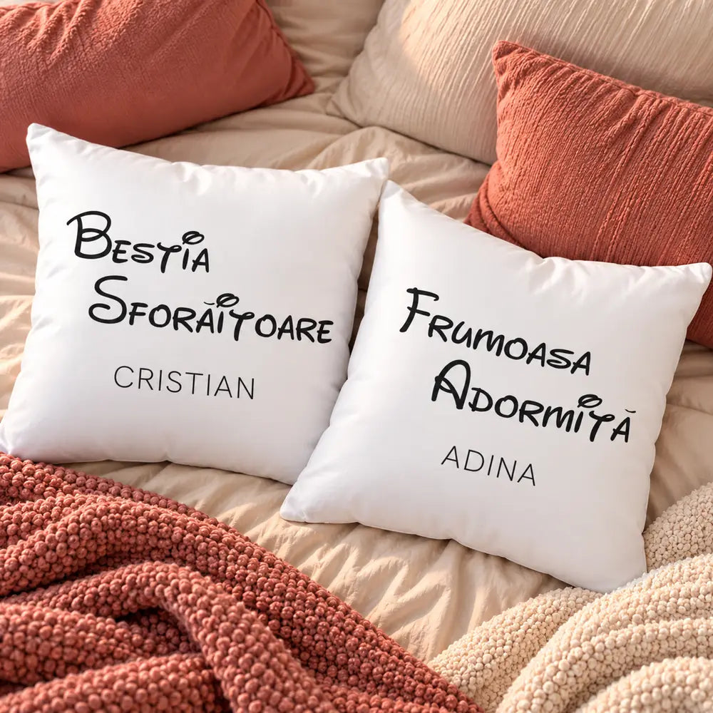 Set 2 perne personalizate cu nume și mesaje haioase pentru el și ea