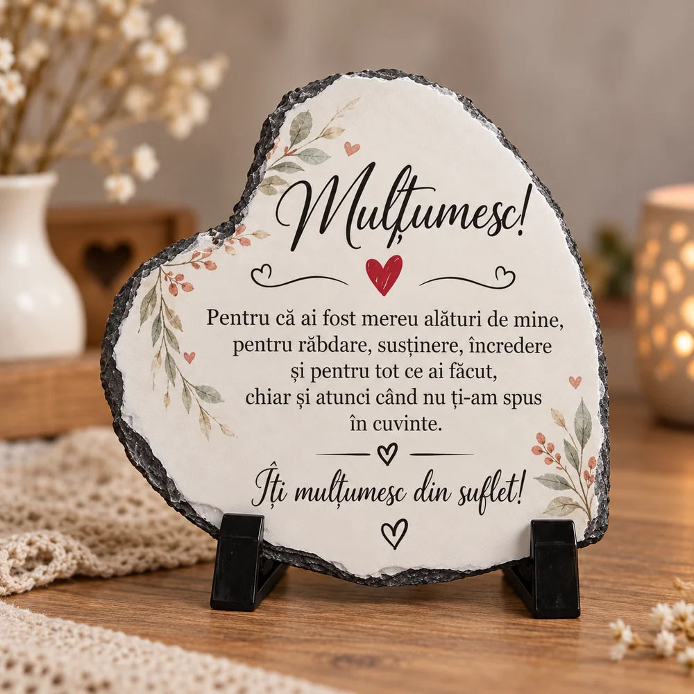 Placă ardezie în formă de inimă personalizată cu mesaj