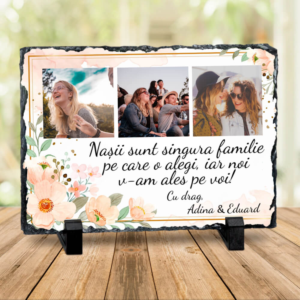 Set cadou personalizat pentru nasi - Perna + Placa ardezie + 2 Cani personalizate - Cadomy.ro