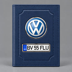 Portofel pentru documente auto Volkswagen albastru, cu siglă VW și plăcuță personalizată cu numărul mașinii