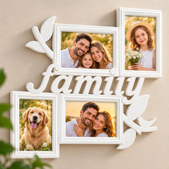 Ramă foto albă FAMILY cu 4 spații pentru fotografii de 10 × 15 cm