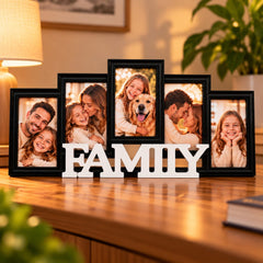 Ramă foto colaj FAMILY personalizată cu 5 fotografii