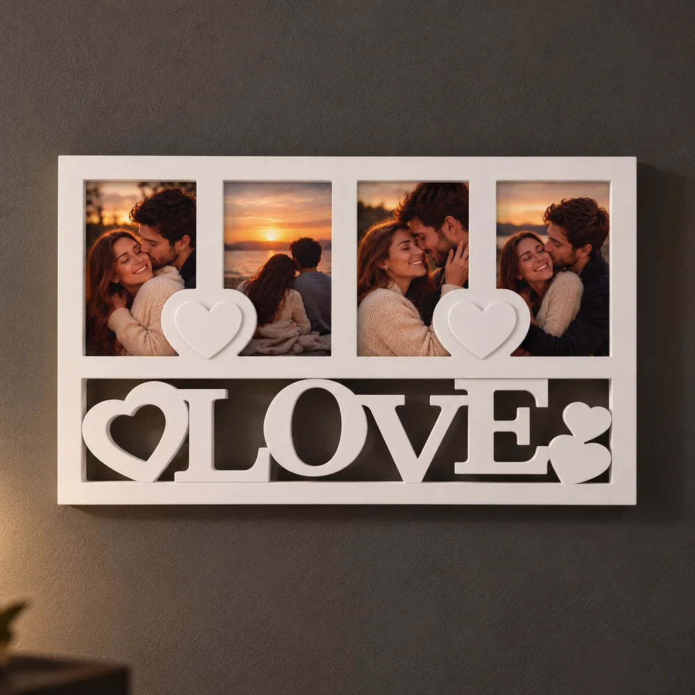 Ramă foto colaj LOVE personalizată cu 4 poze