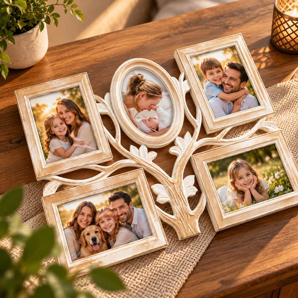 Ramă foto copac personalizată cu 5 fotografii