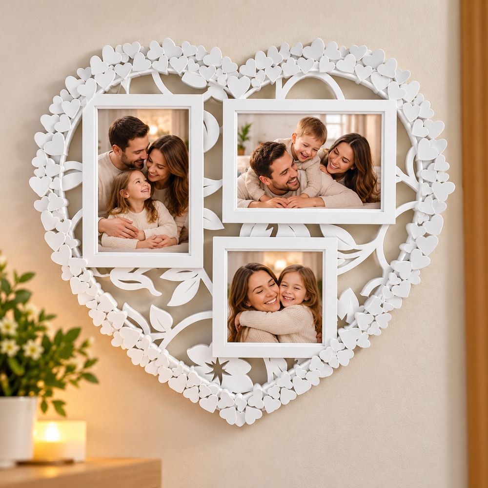 Ramă foto inimă personalizată cu 3 poze