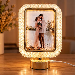Ramă foto LED cu oglindă, personalizată cu fotografie