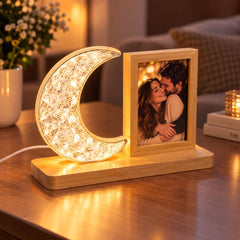 Ramă foto LED cu semilună luminoasă și fotografie de cuplu