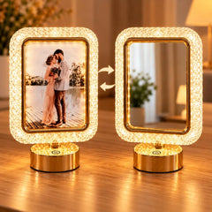 Ramă foto personalizată cu oglindă pe o parte și fotografie pe verso, ideală pentru un cadou special
