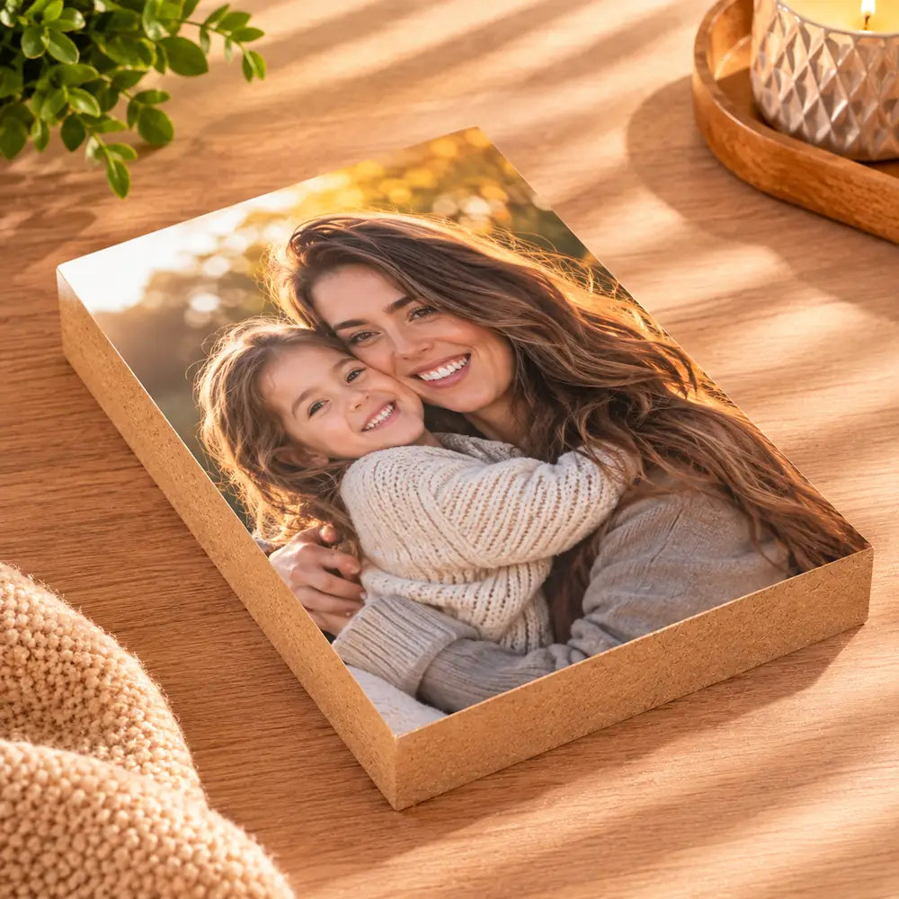 Ramă foto dreptunghiulară din MDF, dimensiuni 15 × 20 cm, personalizată cu o fotografie