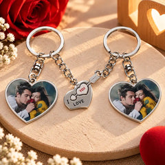 Set 2 brelocuri inimă personalizate cu poză – I Love You