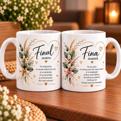 Set 2 căni albe personalizate pentru fini cu mesaje, cadou special pentru fin și fină