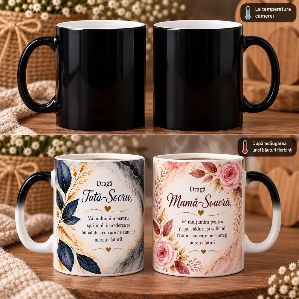 Set 2 căni termosensibile personalizate pentru socri cu mesaj