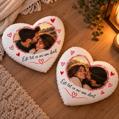 Set 2 perne inimă personalizate cu fotografii de cuplu și mesaje