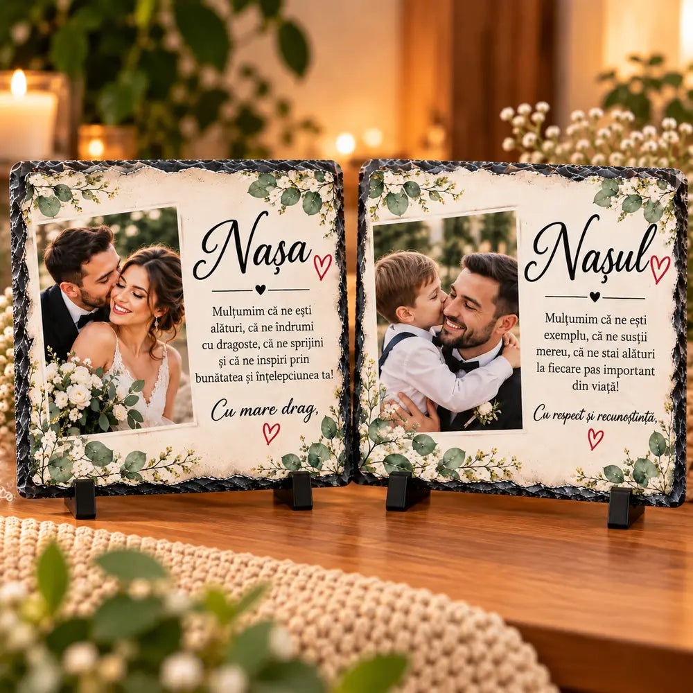 Set 2 plăci ardezie personalizate pentru nași cu poză și mesaj