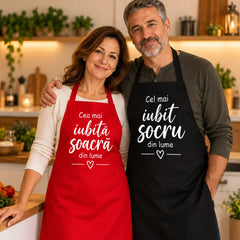 Set 2 șorțuri de bucătărie personalizate pentru soacră și socru