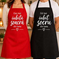 Set 2 șorțuri de bucătărie personalizate pentru socri cu mesaj