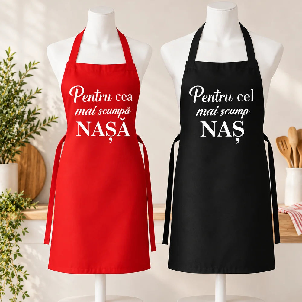 Set 2 șorțuri personalizate cu mesaj pentru nași