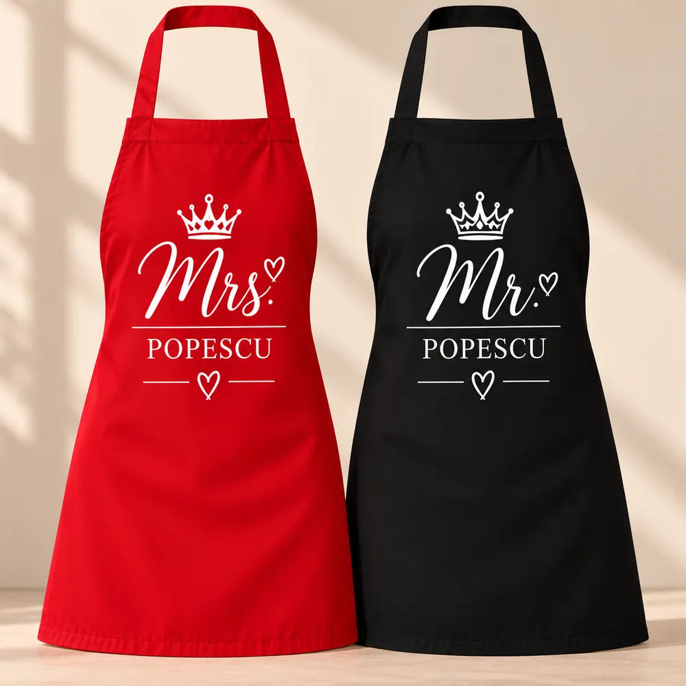 Set 2 șorțuri personalizate pentru cuplu Mrs & Mr