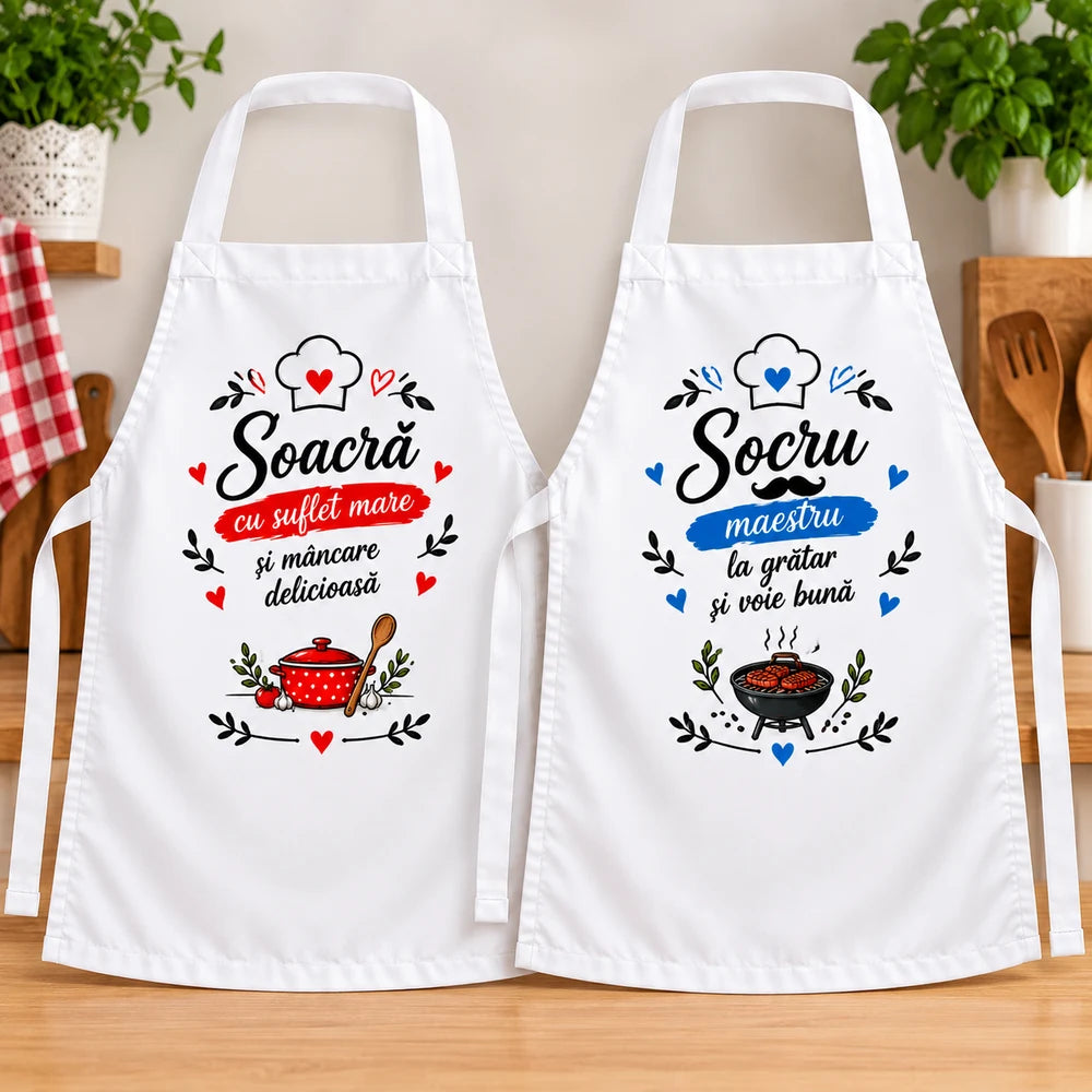 Set 2 șorțuri personalizate pentru socri cu mesaj