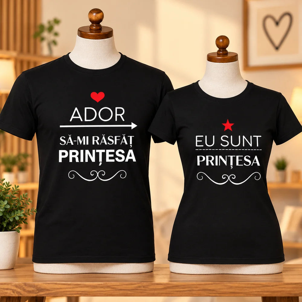 Set 2 tricouri personalizate pentru cupluri - Eu sunt prințesa