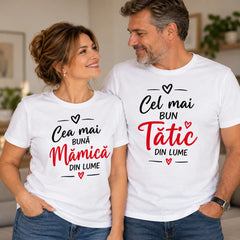 Set 2 tricouri personalizate pentru mamă și tată cu mesaj
