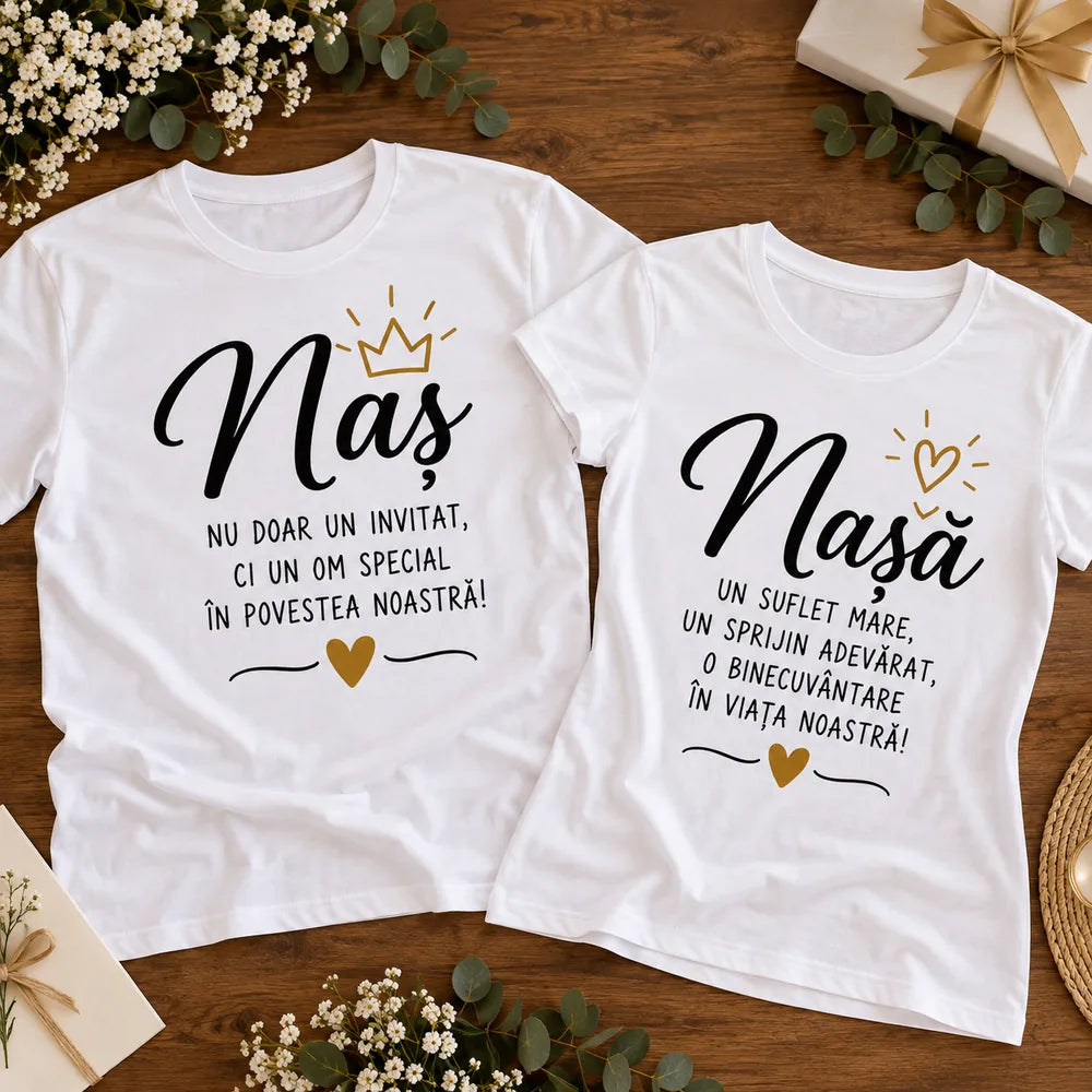 Set 2 tricouri personalizate nași cu mesaj