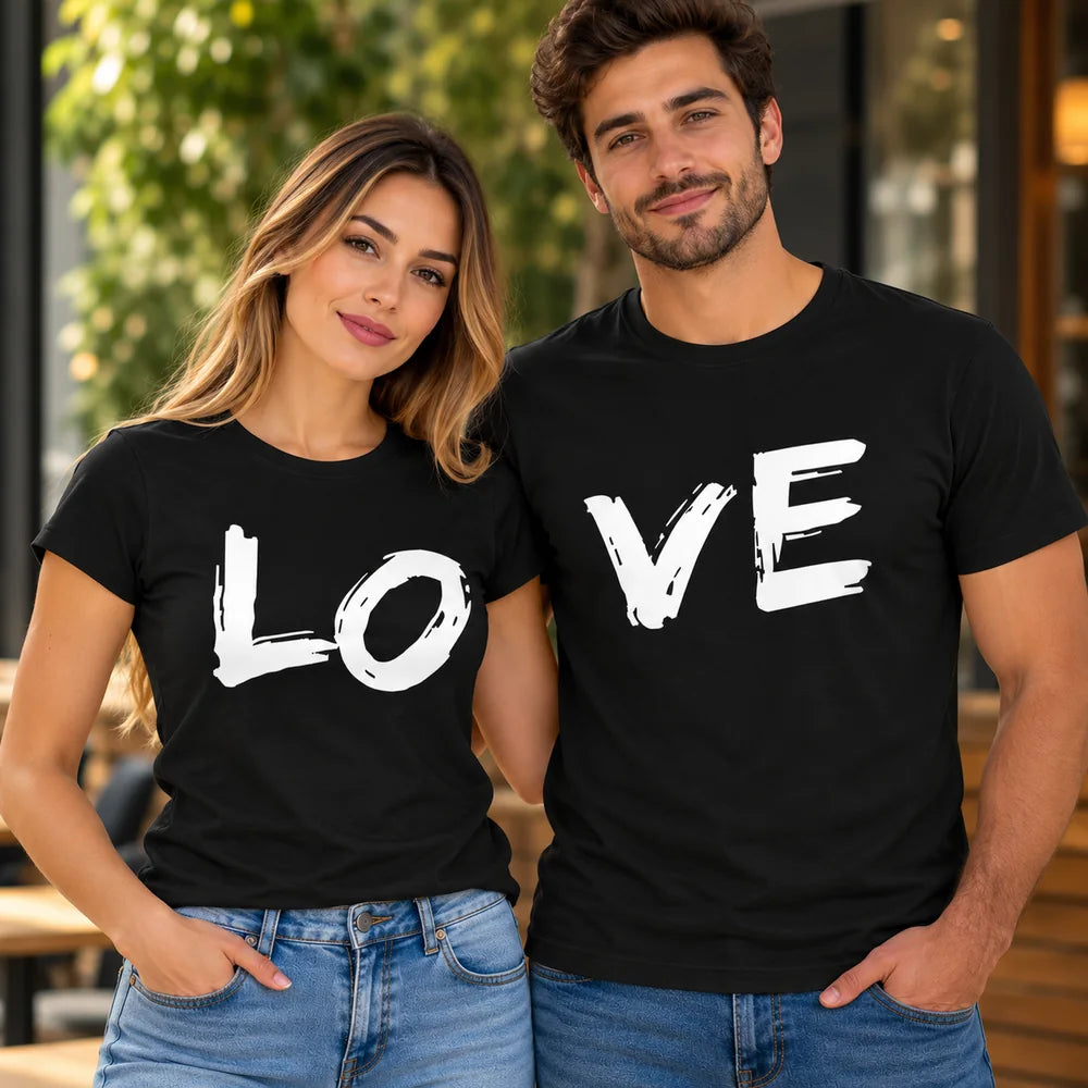 Set 2 tricouri personalizate negre pentru cuplu