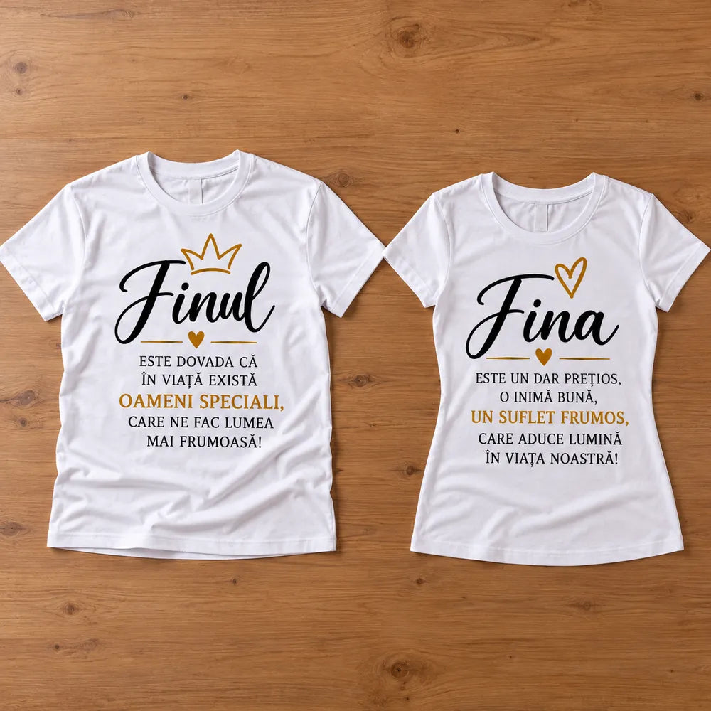 Set de 2 tricouri personalizate pentru fin și fină, albe, cu mesaj