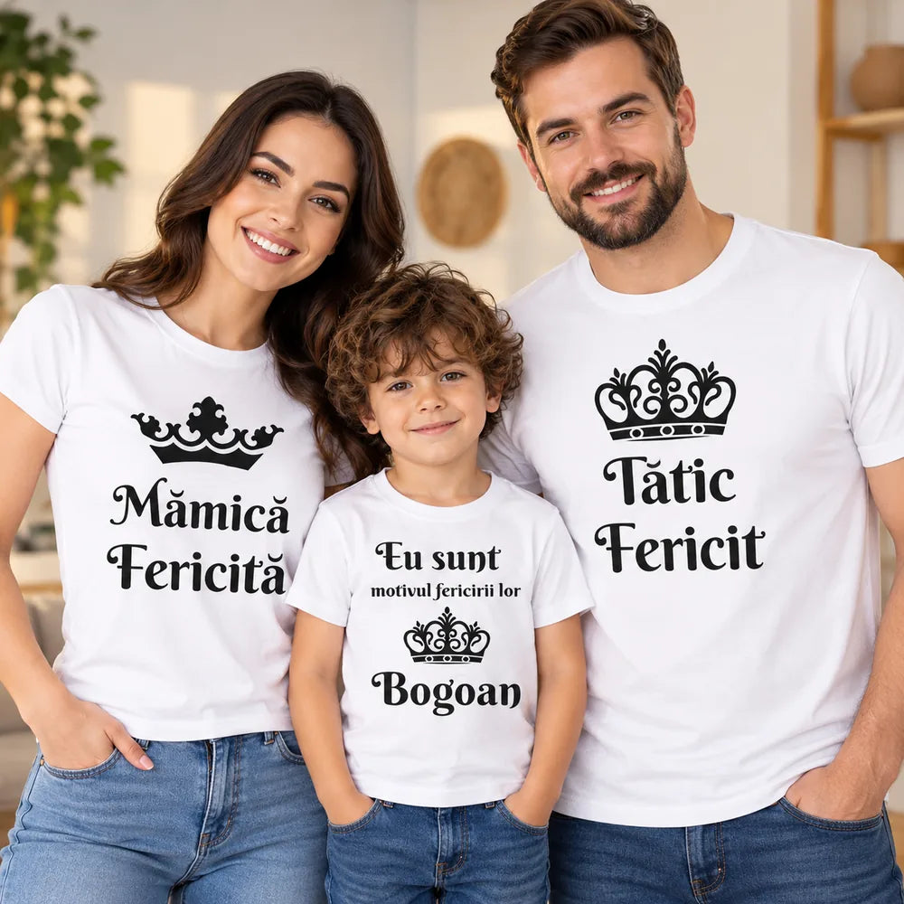 Set 3 tricouri personalizate pentru familie - Mămică și Tătic fericiți