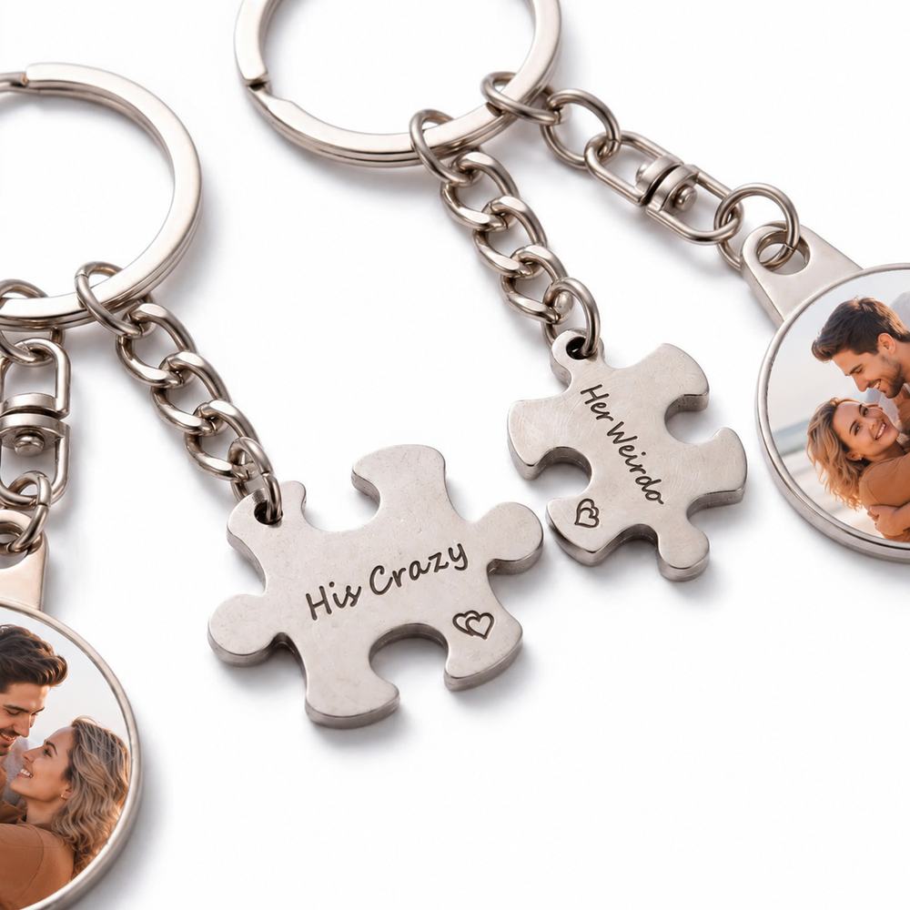 Brelocuri puzzle cu poze personalizate, cadou pentru cuplu