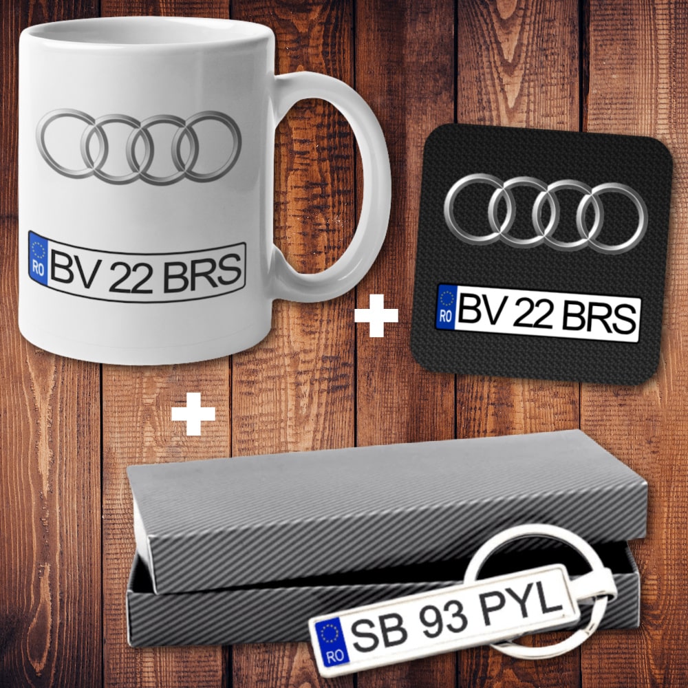 Set cadou AUTO personalizat - Cana + Suport cana + Breloc auto personalizat - Cadomy.ro