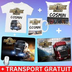 Set Cadou Personalizat Euro Truck Simulator – Tricou, Cana, Perna, Mousepad si Puzzle - Cadomy.ro