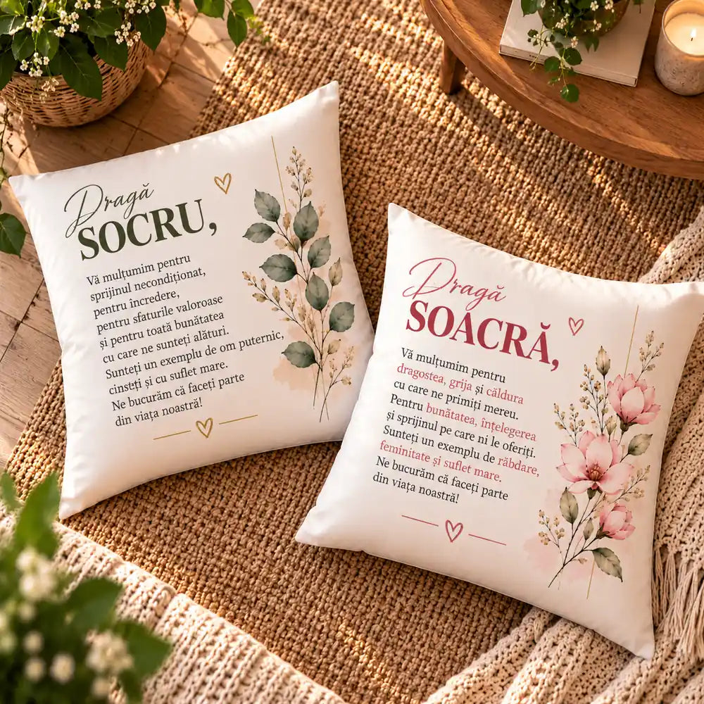 Set cadou pentru socri cu perne personalizate 40 × 40 cm