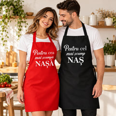 Două șorțuri de bucătărie personalizate pentru nașă și naș
